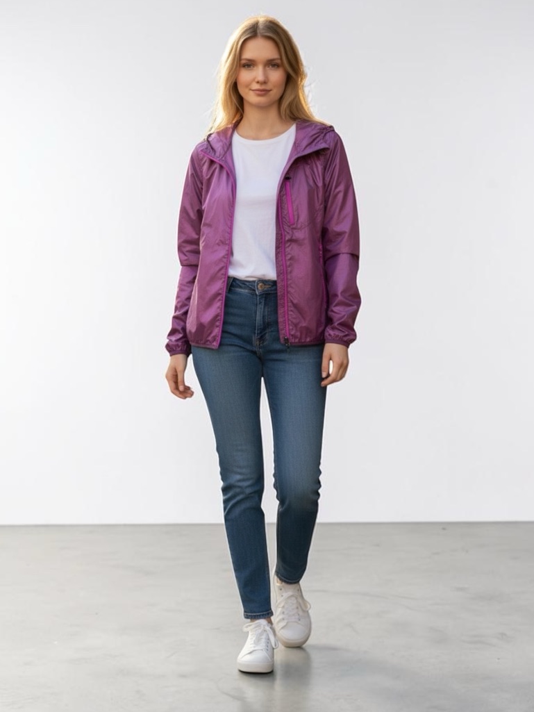 Under Armour Women Lightweight Hooded Windbreaker Jacket Pink Purple Zip Large